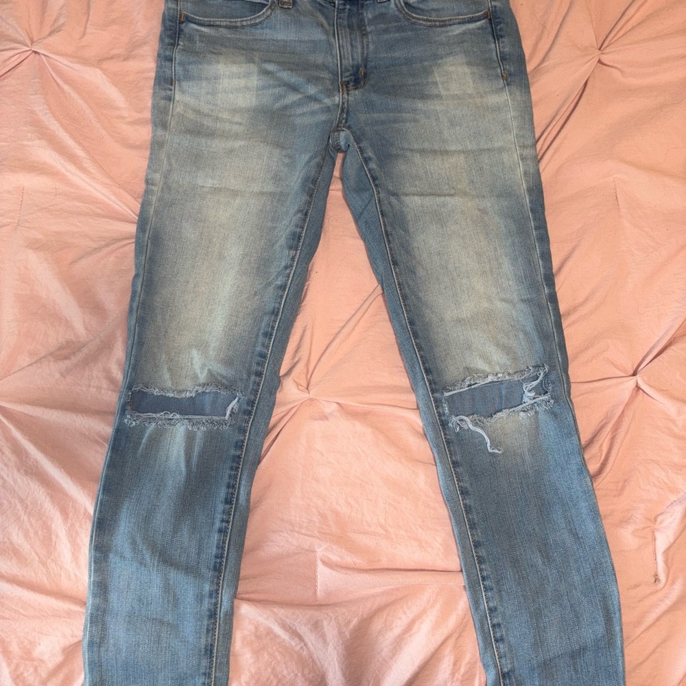 Women's Blue Distressed Jeans- American Eagle